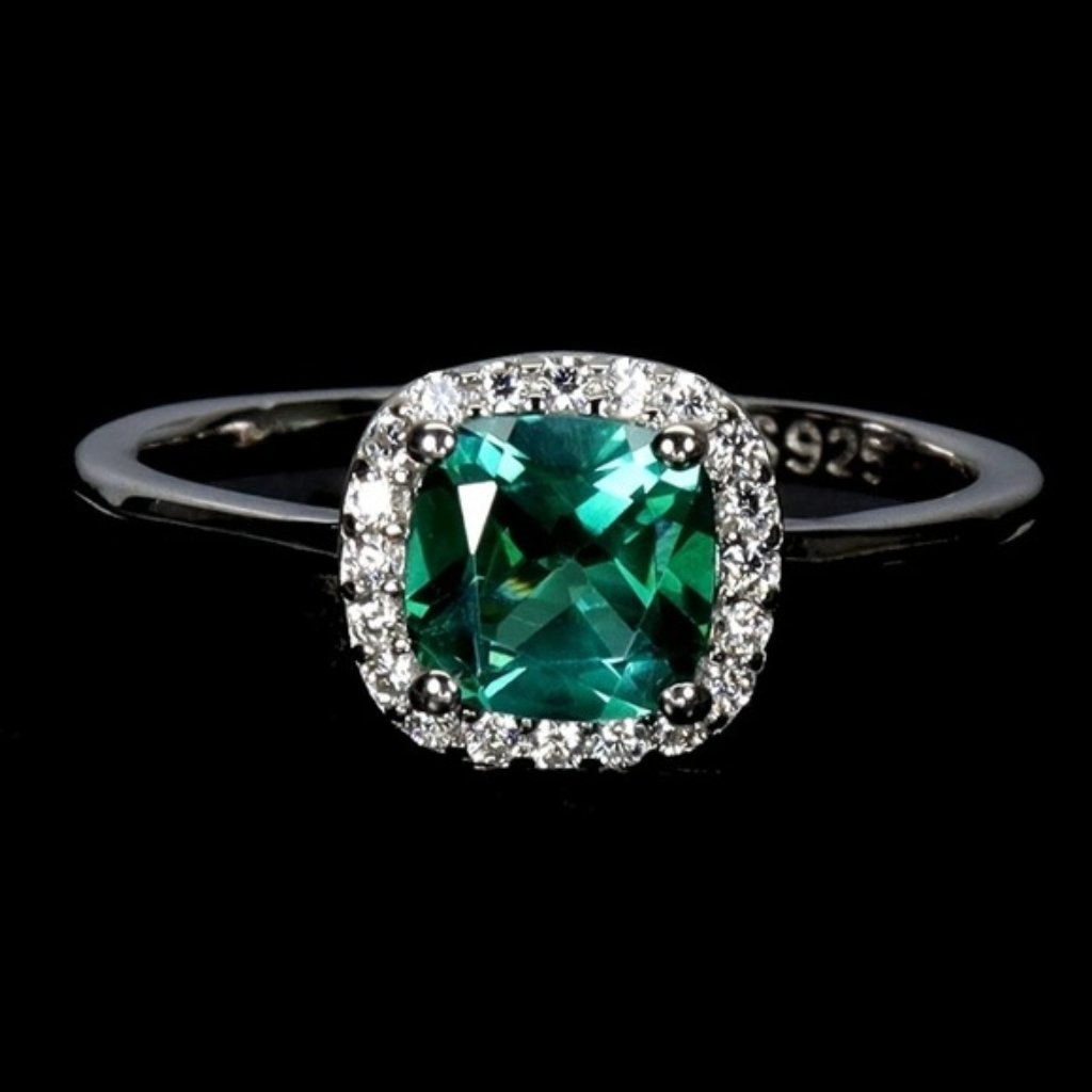 925 Sterling Silver Ring Sz 8 With Cushion Green Topaz Gemstone Cz 68$